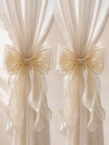 French Style Bowknot Curtain Tieback, Sheer Satin Ribbon Curtain Rope, Multi-Color No-Drill Curtain Tie, Suitable For Semi-Transparent And Regular Curtains, For Bedroom, Living Room, Romantic Home Decor - Multicolor - View 1