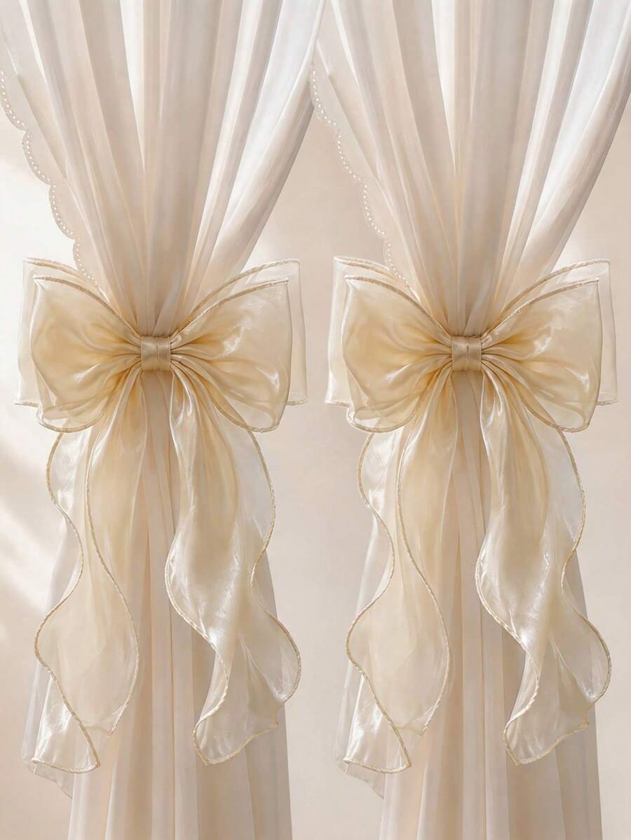 French Style Bowknot Curtain Tieback, Sheer Satin Ribbon Curtain Rope, Multi-Color No-Drill Curtain Tie, Suitable For Semi-Transparent And Regular Curtains, For Bedroom, Living Room, Romantic Home Decor - Multicolor - View 1
