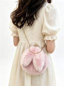 Autumn/Winter Healing Style Fluffy Rabbit Ear Metal Clasp Bag, Multi-Color Options, Handheld/Crossbody Dual-Use Girl's Bag - Multicolor - View 4