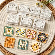 8Pcs Boho Square Tile Polymer Clay Cutters Vintage Floral Pattern Clay Molds DIY Handmade Earring Pendant Jewelry Craft Supplies - 8pcs - View 2