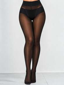 1/4 Pairs Plus Size Sheer Tights, High Waist Semi‑Sheer Pantyhose, Invisible Toe Stretch Hosiery, Black & Coffee Color Pack For Women - Multicolor - View 11