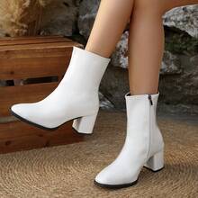 Women's Black Chunky Heel Knee-High Boots High Heel Black Long Boots - White 1799 - View 13