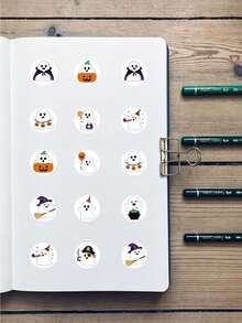 500Pcs/Roll Cute Cartoon Ghost Halloween Round Stickers, INS Aesthetic Self‑Adhesive Label Stickers For Envelope Sealing, Gift Wrapping, Scrapbook, Journal, Phone Case, Mug, DIY Craft, Party Favor Decor,Prefect Gifts - Multicolor - View 4