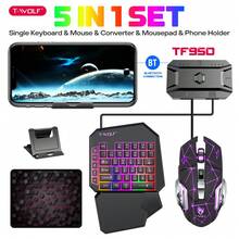 T-WOLF Gaming Set Mobile Phone Tablet One-Handed Keyboard Mouse Peripheral Throne Adapter Keyboard Mouse Set Mobile Gaming Gear One-Handed Keyboard 5-Piece Set One-Handed Keyboard Mouse Gaming Set Throne Mobile Game Mobile Gaming Gear Left-Hand Keyboard - View 2