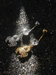 4 Buah Anting Pusar Stainless Steel Motif Laba-laba Punk dengan Hiasan Zirkonia, Perhiasan Pusar untuk Wanita, Cocok untuk Pemakaian Sehari-hari - MultiWarna - View 9