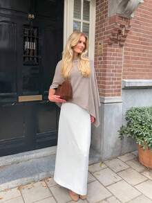 Oatmeal Asymmetric Knit Cape Shawl, Multi-Way Wear Design, Outer Layer, Commute & Vacation, High-End Elegant Elegant Shawl Top - Camel - View 1