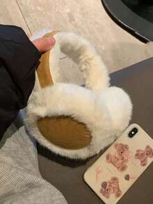 1pc Plush Earmuffs For Women, Winter Thickened Warm Ear Covers, Suede Patchwork Faux Rabbit Fur Ear Protectors, Foldable And Space-Saving, Windproof And Cold-Resistant For Cycling And Commuting, Student Anti-Freeze Ear Warmers - Yellow Earmuffs - View 6