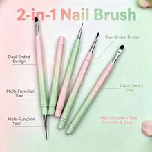 Pink & Green Gradient Dual-Ended Nail Art Brush, 2-In-1 Dual-Ended Design, Flexible Nail Art Creation - Pink - View 2