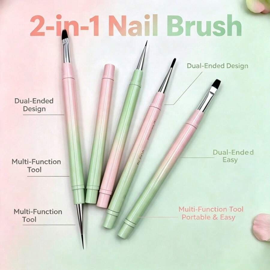Pink & Green Gradient Dual-Ended Nail Art Brush, 2-In-1 Dual-Ended Design, Flexible Nail Art Creation