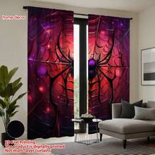 2 Panels Scary Spider Pattern Curtains, Light‑Filtering Rod Pocket Decorative Curtains,Curtains For Living Room,Curtains For Bedroom,Room Decor,Fall Curtains Living Room,Halloween Decor,Fall Style - WSJ-271 - View 7