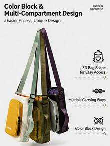 Túi đeo chéo thiết kế độc quyền có ngăn đựng điện thoại, chất liệu nylon, khóa kéo, có sẵn màu cam/xanh lá nhạt/xanh dương nhạt/xám/đen - Nhiều màu - Xem 3