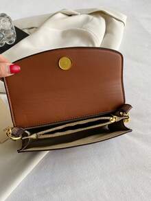 Classic Checkerboard Patchwork Contrast Color Shoulder Bag, Horizontal Compact Body Can Store Phone, Lipstick, Powder, Keys And Other Small Personal Items, Paired With Metal Chain Strap, Flap Magnetic Closure, Suitable For Commuting, Work, Dating, Shopping And Daily Outings - Brown - View 4