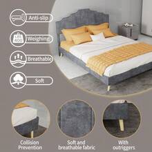 Modern Minimalist Soft Bed, Comfortable And Soft Headboard, Multifunctional Bedroom Furniture, Low Box Spring Bed Frame Without Lift Function, Including 140*200 Cm Mattress. - Grey - View 7