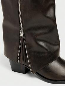 New Pointed Toe Chunky Heel Pant Leg Boots Women's Retro Knee-High Long Boots High Heel Western Cowboy Boots Riding Boots - Brown - View 5