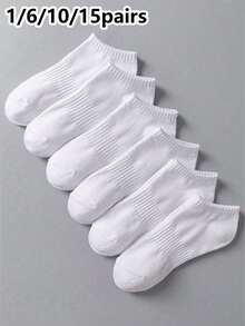 1/3/5/10/15/20 Pairs Unisex White Summer Thin Short Socks, Simple Casual Comfortable Breathable For Daily Home Travel Business - White - View 6