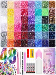24-Grid Decorative Resin Rhinestone Set With Curved Wax Pencil And Adhesive Glue - B7000 Includes Three Straight Pens and One Pair Of Tweezers. - View 2