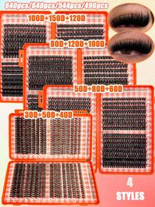 496/544/640/400 قطعة رموش فردية متجمعة، أنماط هجينة 30D-150D. مجموعة رموش DIY كثيفة وناعمة قابلة لإعادة الاستخدام. تخلق مظهرًا طبيعيًا وساحرًا. مثالية للاستخدام المنزلي، سهلة التطبيق للمبتدئين والمحترفين على حد سواء. - D - مشاهدة 2
