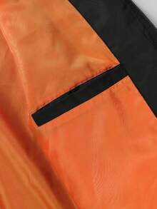 Men's Orange Lining Flight Jacket, Multi-Pocket With Arm Pocket Zipper Ribbed Collar Fashion Casual Outerwear, Suitable For Spring And Autumn Wear - Black - View 6