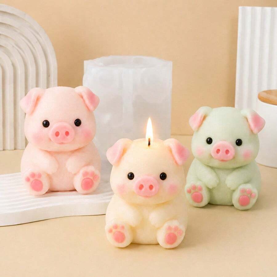 Cute Pig Silicone Mold, Candle Aromatherapy Soap Making Tool, Gypsum Resin Filling Ornament Making Mold, 3D Pig - A - View 1