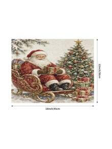 Christmas Table Runner, Throw Pillow, Placemat, Vintage Santa Claus Sleigh Gift Christmas Tree Print, Winter Snow Scene, Kitchen Dining Room Holiday Tabletop Decor - Multicolor - View 6
