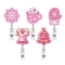 One Retractable Card Holder With Clips In Various Patterns (Including Snowflakes, Ice Cream, Christmas Trees, And Bells), Suitable For ID Card Holders, Doctor's Card Holders, Nurse's Card Holders, And Teacher's Name Tag Holders. - Multicolor - View 2