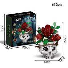 670pcs Halloween Skull & Floral Building Block Assembly Model, Desktop Ornament, Adult Stress Relief DIY Puzzle Toy, Home Decor, Creative Holiday Gift Set - Multicolor - View 10