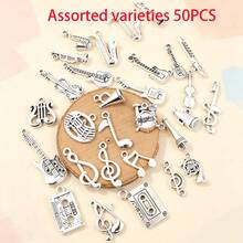 50pcs Random Assorted Musical Note/Instrument Pendant Charms, Alloy Material, Sweet & Cool Y2K Style, Classic Silvery Fashion Music Festival Party Punk Jewelry Making Accessories - A5529 - View 13