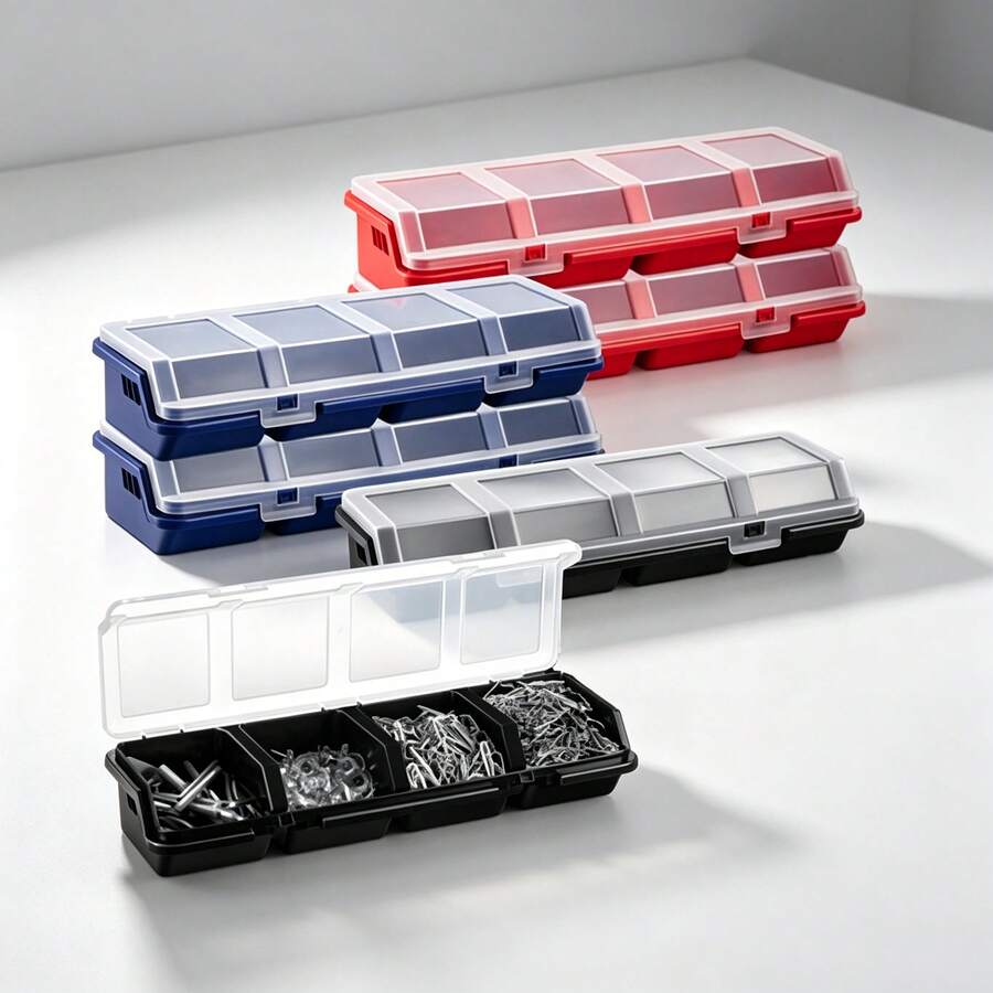 4-Compartment Lidded Plastic Screw Storage Box - Durable Plastic Multi-Functional Hardware Tool Parts Organizer - A - View 1