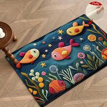 1pc 2D Flat Fish Pattern Design Microfiber Bath Rug,Non-Slip And Soft Bathroom Mat,Doormat,Water Absorption Mat,Machine Washable,Low Pile,TPR Backing,Knit Fabric,ForBedroom,Kitchen,Entryway,Indoor Use,Accessories & Home Decor,Perfect New Home Gift. - C - View 7