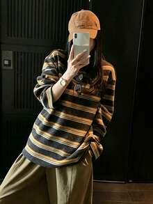 Women's New Striped Long Sleeve Mid-Length Crew Neck Sweater, Spring/Autumn - Grey - View 2