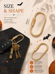 Gold Textured Lock Key Chain, Minimalist Gold Key Chain Clip, Unisex Carabiner Key Ring, Suitable For Backpack, Car, School, Gothic Y2K Style - Multicolor - View 4