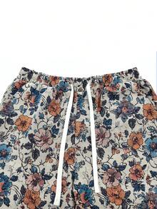 Men's Casual Straight Leg Fashion Vintage Floral Print Long Pants - Khaki - View 6
