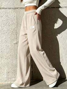 Celana Panjang Corduroy Model Lebar untuk Wanita Musim Gugur/Dingin, Model Baru, Pinggang Tinggi, Tali Serut, Longgar, Potongan Lurus, Celana Panjang - Khaki - View 5