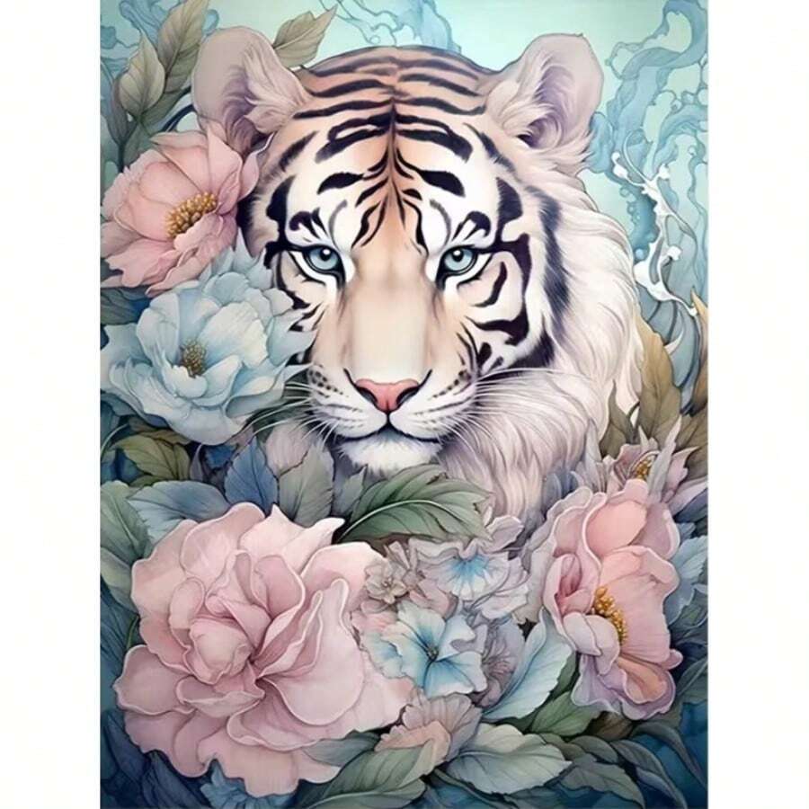 1PC DIY 5D Diamond Painting Kit Tiger Pattern - Round Full Diamond Art Mosaic Craft, Home Wall Decor, Unframed - No Frame - View 1