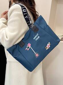 Solid Color Women's Shoulder Bag, Minimalist Casual Large Capacity Tote Bag, Crossbody Bag, Briefcase - Blue - View 3