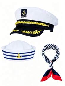 Multi-Piece Set: Captain Hat, Sailor Hat, Unisex Scarf Set; White Gloves; Navy Style Sailor Outfit, Suitable For Yacht Party, Rock Party Or Cosplay Events - Multicolor - View 6