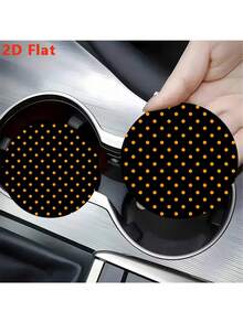 2 Pc Car Cup Holder Coasters, Flat Polka Dot Print Non-Slip Pads, Wear-Resistant Waterproof, Car Interior Decoration Accessories - A - View 10