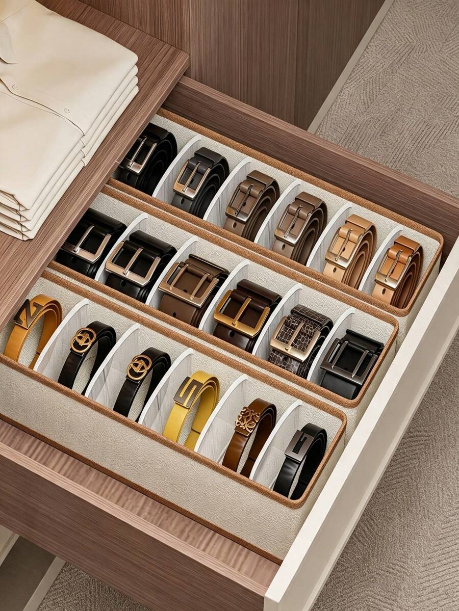1pc 6-Grid Multi-Piece Bra Divider Storage Box, Belt Divider Storage Basket, Suitable For Home, Wardrobe, Sorting And Dividing Storage Organizer - Beige, Halloween, Gift - View 1