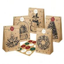 12/6pcs Christmas Gift Paper Bags, Cute Cartoon Christmas Pattern Kraft Paper Bags, Suitable For Christmas Party Favors, Gift Packaging, Gift Wrapping, Christmas Decoration Supplies - View 7