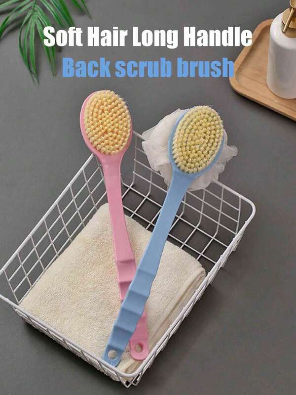 2pcs Long Handle Bath Brush, Soft Bristle Back Scrubber And Exfoliating Shower Brush, Hangable And Reusable, Suitable For Back, Bath And Daily Shower Body Cleaning Tool