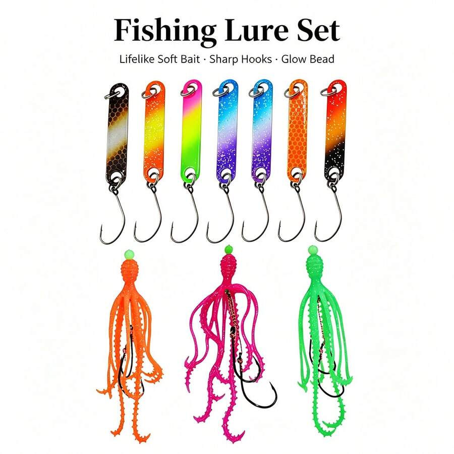Set Umpan Pancing Lunak Gurita Realistis, Umpan Cumi-cumi TPE dengan Efek Berenang yang Mirip Asli dan Kait Ganda, Umpan Logam Sendok Berputar Multi-Warna, Cocok untuk Memancing di Luar Ruangan - MultiWarna - View 1