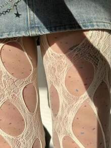 Women Y2K Gothic Hollow Cutout Lace Tights, Irregular Ripped Mesh Pantyhose, Multi‑Color Fishnet Stockings For Party Cosplay Daily Wear - Multicolor - View 9