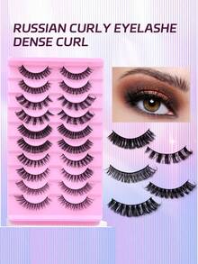 10 Pairs Mixed Styles Russian DD Curl False Eyelashes, 5 Styles Assorted 3D Faux Mink Strip Lashes, Handmade Fluffy Voluminous Curly Lashes For Party Festival Halloween Makeup - View 6