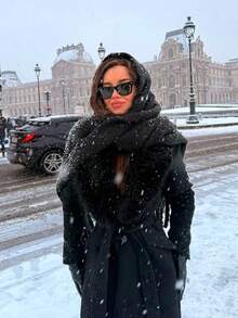 1pc Women Autumn/Winter New Plush Tassel Scarf, Warm And Large Shawl And Warm For Outdoor, Simple And For Daily Wear Scarves - Black - View 2