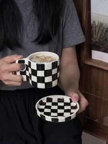 1pc Ceramic Coffee Mug, Ins Style Nordic & French Classic Black And White Striped Coffee Cup, Suitable For Kitchen Or Home, Birthday Gift And Photography Prop - Multicolor - View 4