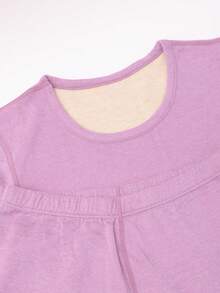 1 Set Women's Medium-Thick Knitted Wool & Silk Comfortable Slim Fit Thermal Warm Home Wear Set For Autumn, Winter And Spring - Mauve Purple - View 4