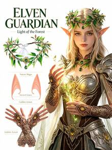 Women Elf Cosplay Accessories Set, Leaf Gem Headband, Pointed Elf Ears & Vintage Lace Gloves, For Halloween Renaissance Party Dress‑Up - Multicolor - View 2