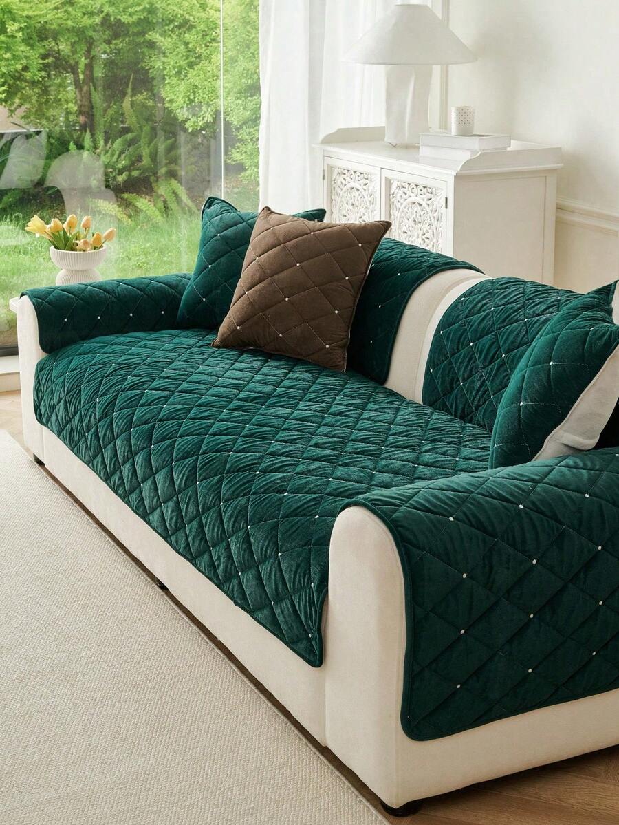 1 buah Sarung Sofa Berlapis Warna Polos, Ramah Hewan Peliharaan, Anti Kotor, Tahan Lama, Cocok untuk Semua Musim, Dekorasi Liburan, Perlindungan Furnitur, Cocok untuk Sandaran Tangan dan Sandaran Punggung Sofa 1/2/3/4 Dudukan - Hijau - View 1