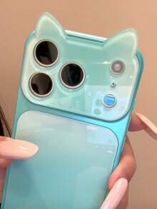 Ốp lưng điện thoại thiết kế tai mèo loang màu gradient, tương thích với iPhone 17 Pro Max, 16 Pro mới, 15, 14, 13, 18 Pro Max, cửa sổ lớn, ốp bảo vệ Apple 17, phong cách Ins Hàn Quốc, dễ thương sáng tạo cao cấp cho nữ - Màu xanh nhạt - Xem 3
