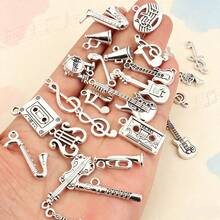 50pcs Random Assorted Musical Note/Instrument Pendant Charms, Alloy Material, Sweet & Cool Y2K Style, Classic Silvery Fashion Music Festival Party Punk Jewelry Making Accessories - A5529 - View 4